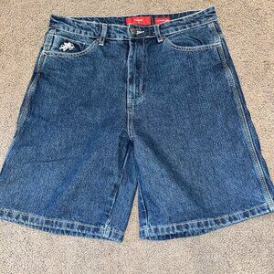 WORSHIP CARPENTER DENIM JEAN SHORTS JORTS Steady Mid Blue "HIGH SPIRITS @2020 32